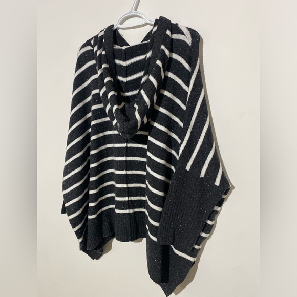 LOFT Black and White Striped Hooded Poncho - Picture 5 of 5
